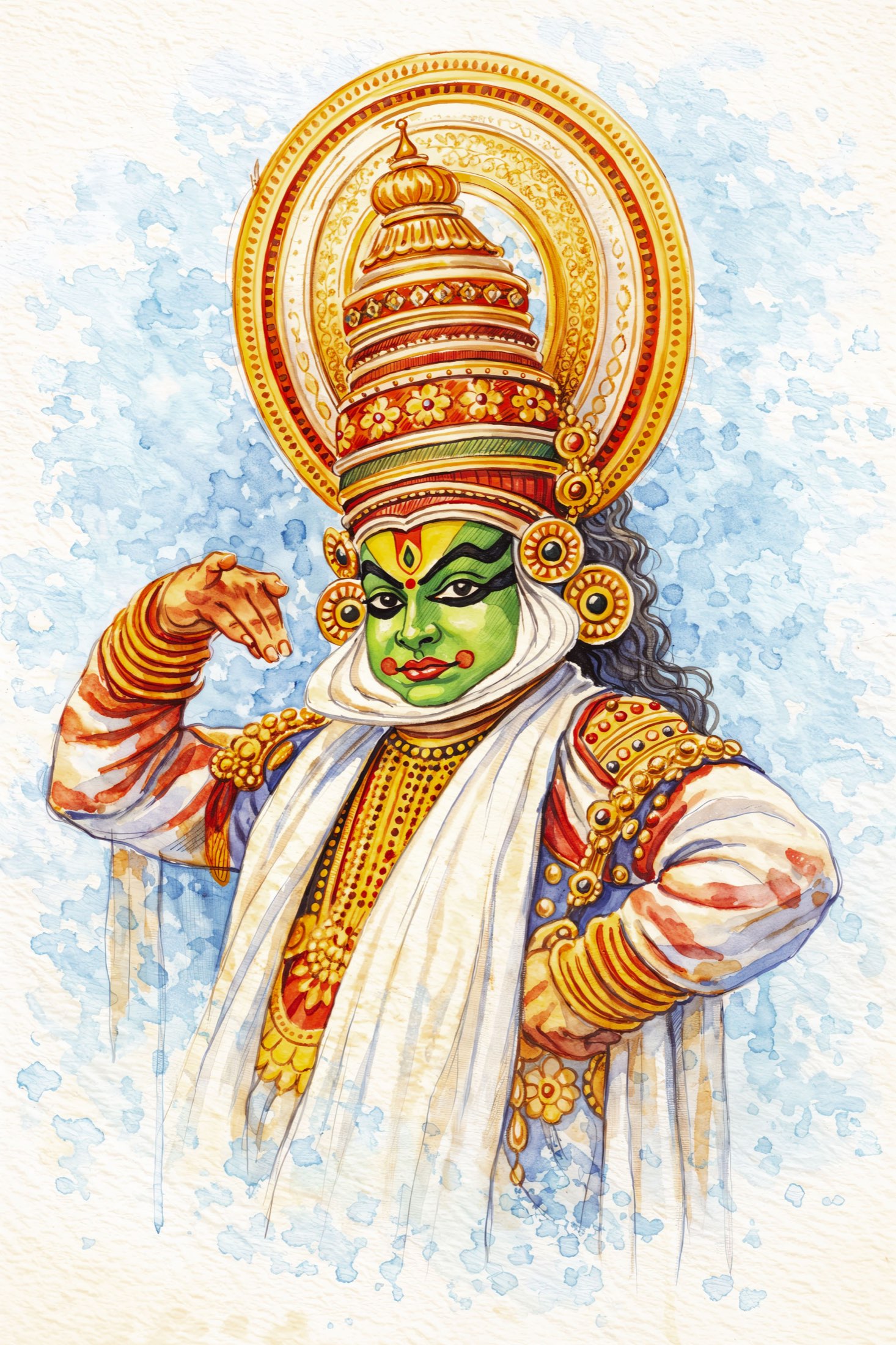 Kathakali dancer watercolor
